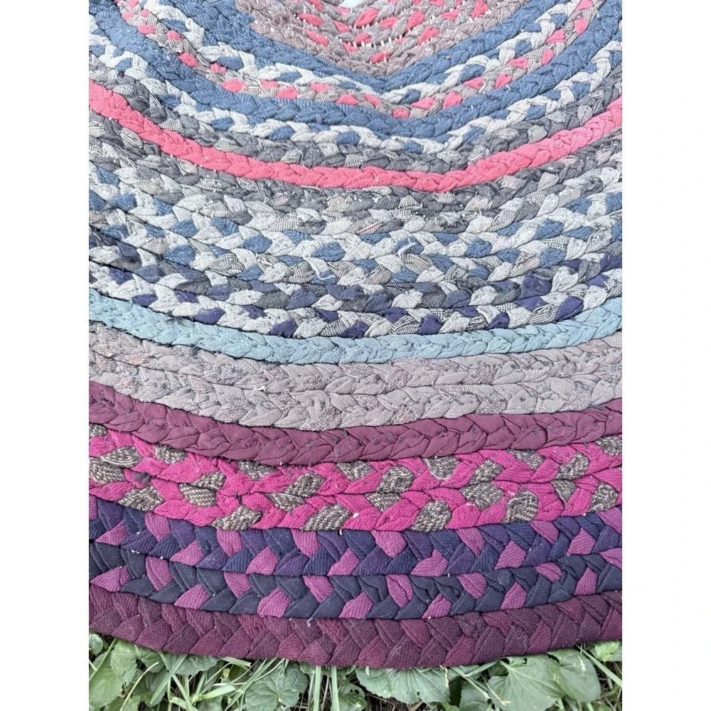 Vintage Braided Round Rag Rug 49" Handmade Farmhouse Folk Art - Picture 4 of 9